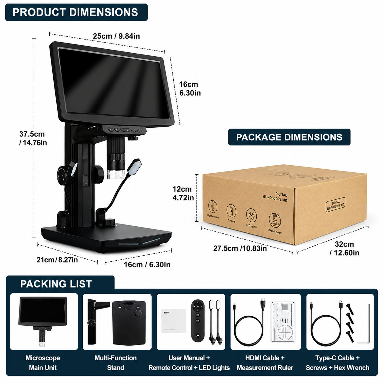 W10-A 10.1" IPS HDMI Digital Microscope for PCB Repair, Soldering & Coin Inspection