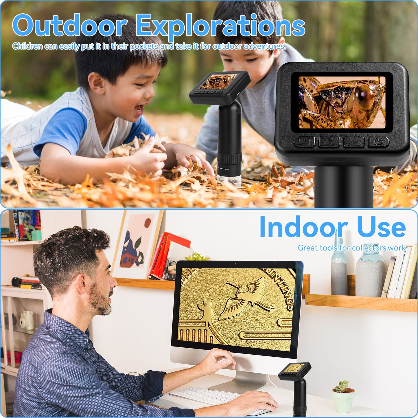 2025 Handheld Digital Microscope with LCD Screen – 1080P USB Microscope for Coins, Learning & Exploration