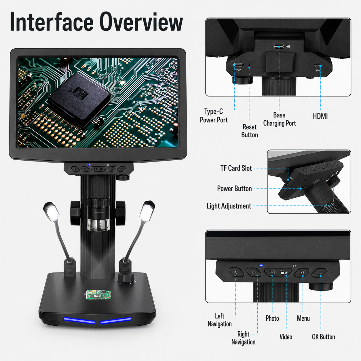 W10-A 10.1" IPS HDMI Digital Microscope for PCB Repair, Soldering & Coin Inspection