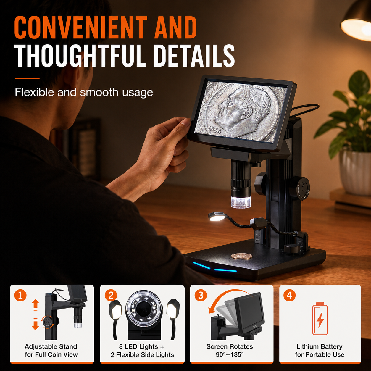 7" IPS HDMI Digital Microscope for Adults, Soldering Electron Microscope 1200X with IPS Screen