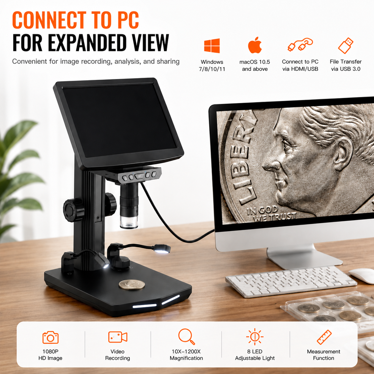 7" IPS HDMI Digital Microscope for Adults, Soldering Electron Microscope 1200X with IPS Screen