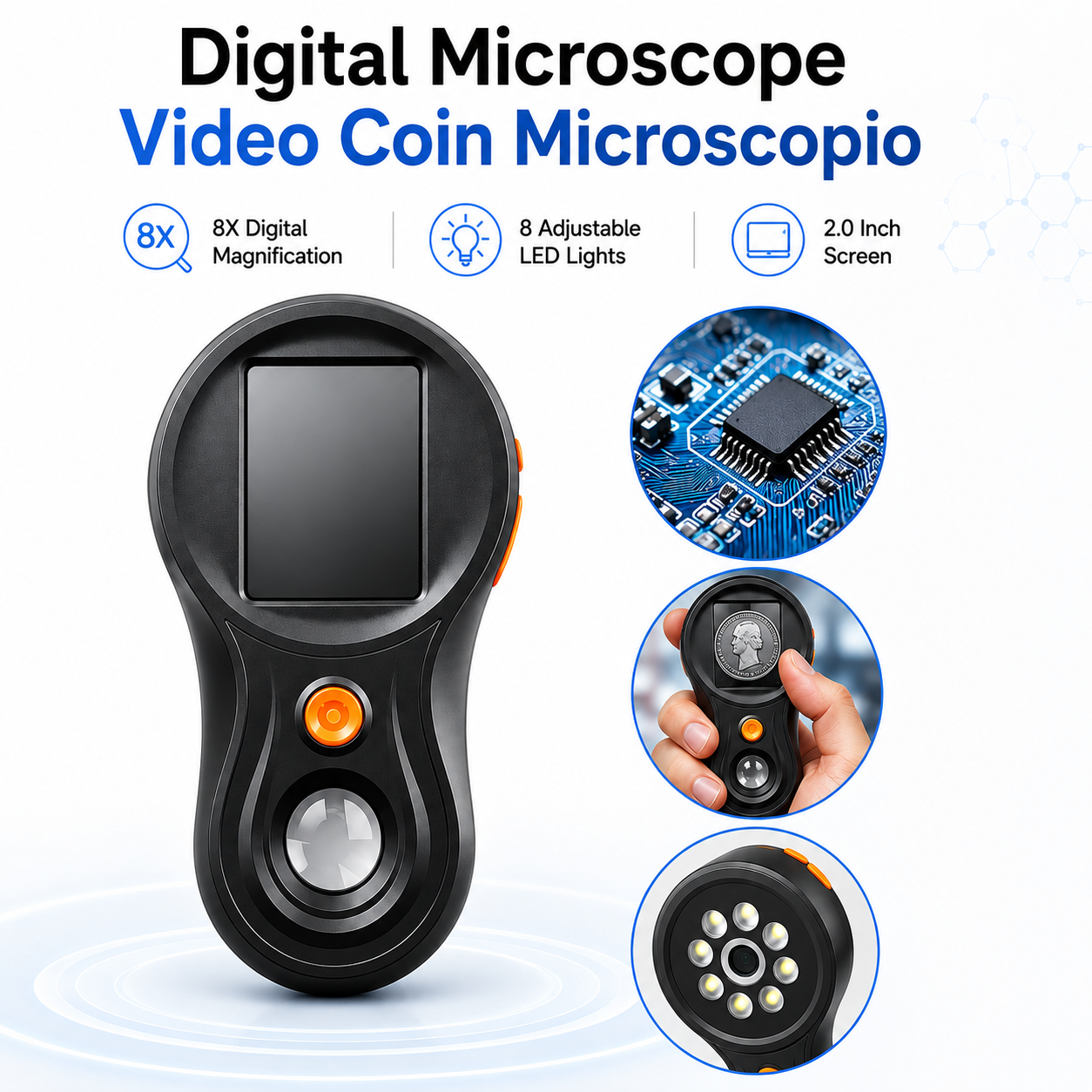 M202 2.0" Handheld Digital Microscope with White & Violet LED Light
