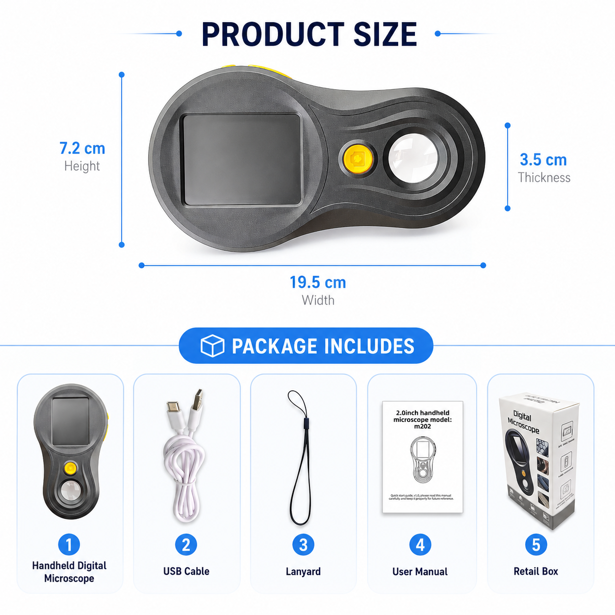 M202 2.0" Handheld Digital Microscope with White & Violet LED Light