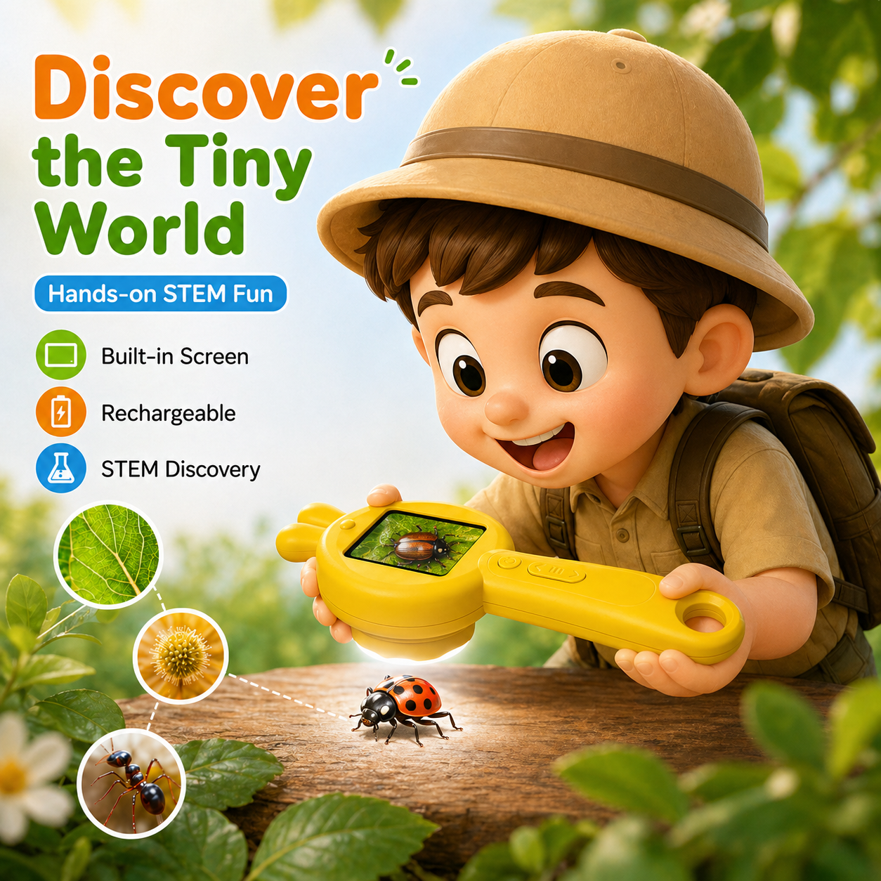 2026 Kids Digital Microscope with 2" IPS Screen | STEM Learning Toy