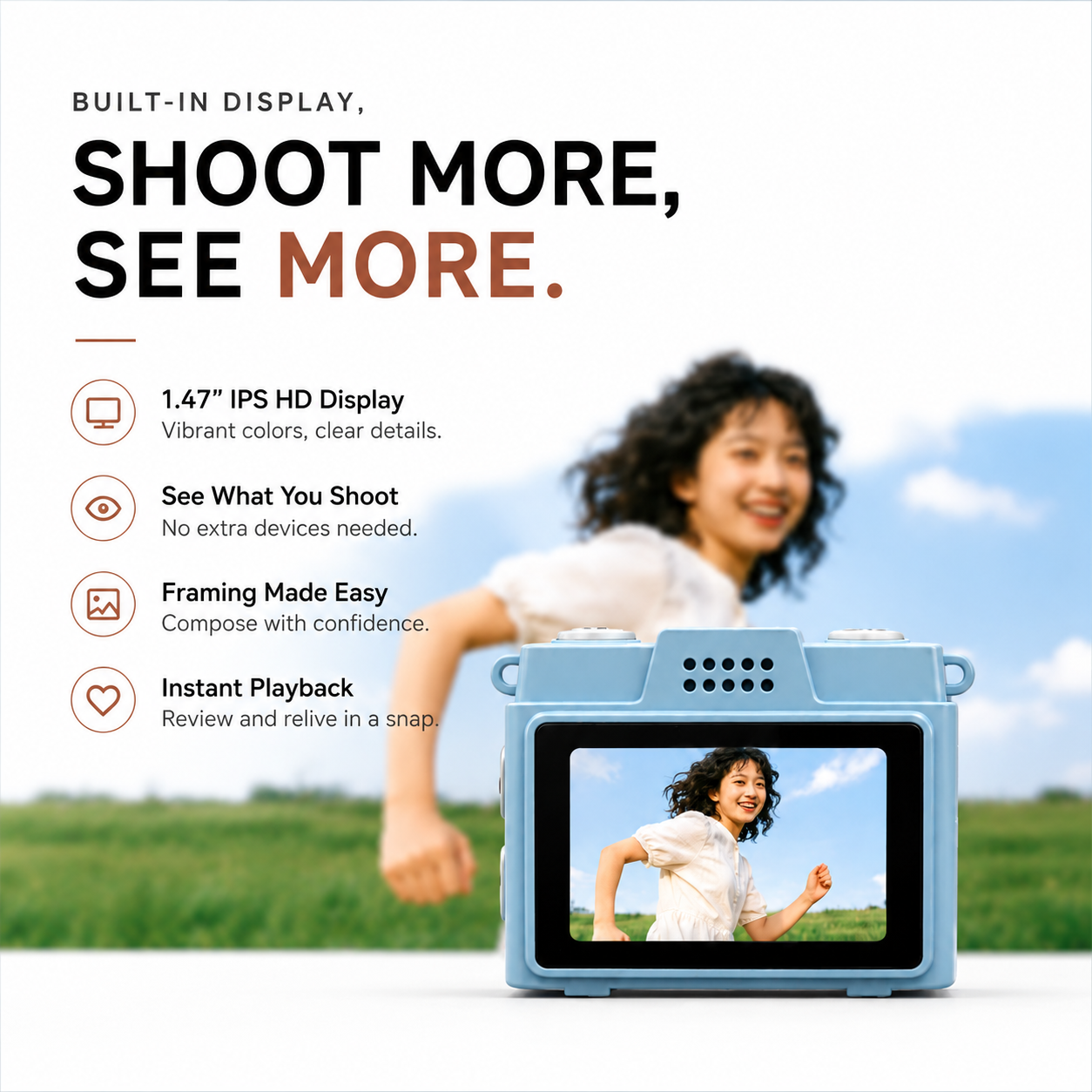 M205 Portable Vintage Mini Camera - 1.47" IPS Screen Retro Digital Camera