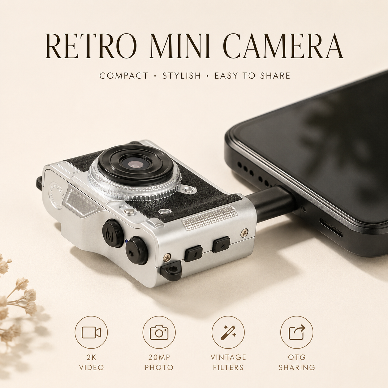 2K Mini Retro Digital Camera with Flash, Vintage Filters & Keychain Design