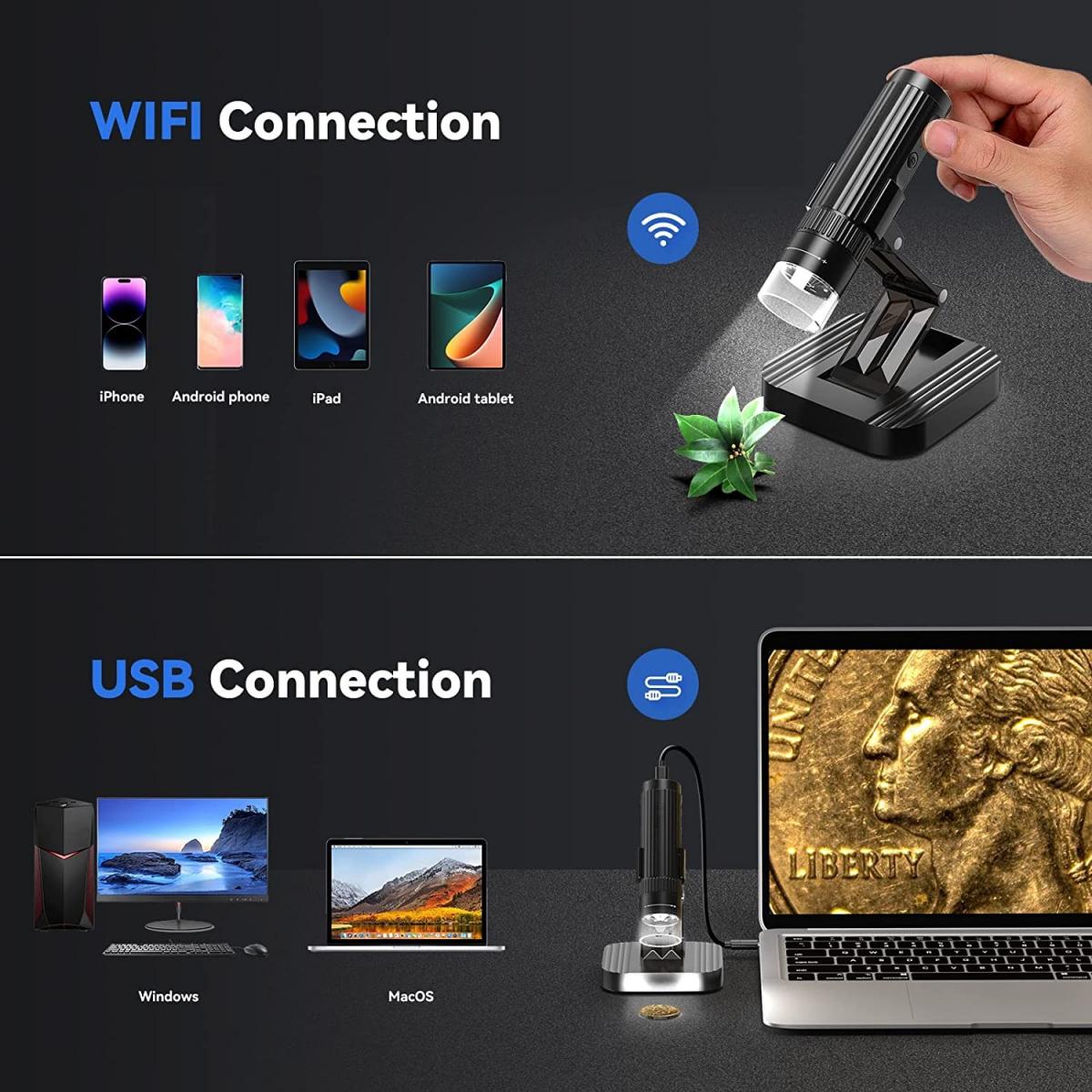 FHD WiFi Digital Microscope Handheld Inspection Camera for PCB & Electronics