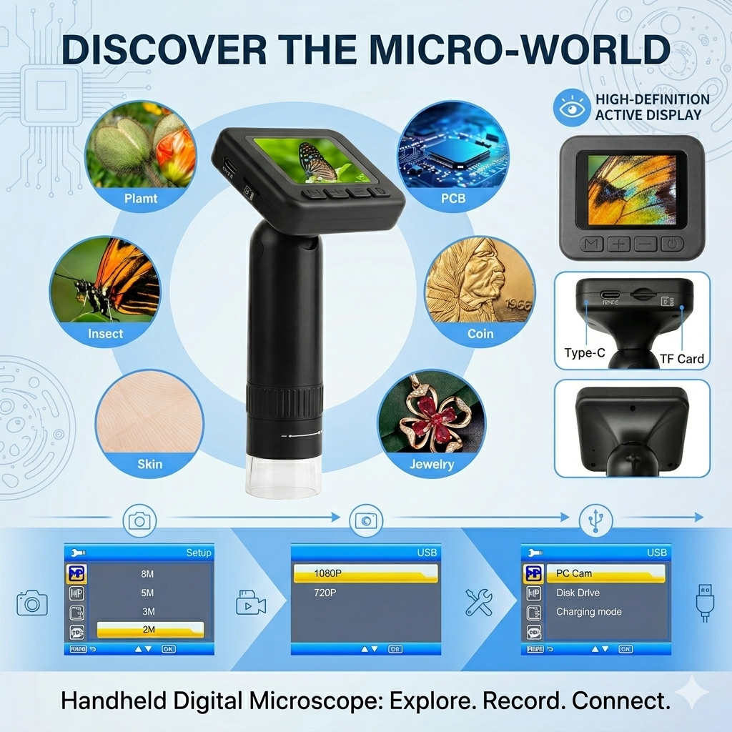 2026 Handheld Digital Microscope with 2" LCD Screen | 1080P