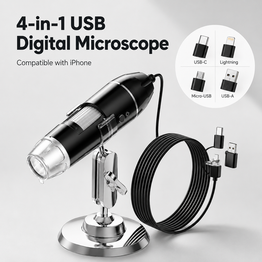 4-in-1 HD USB Digital Microscope for iPhone, Android & PC