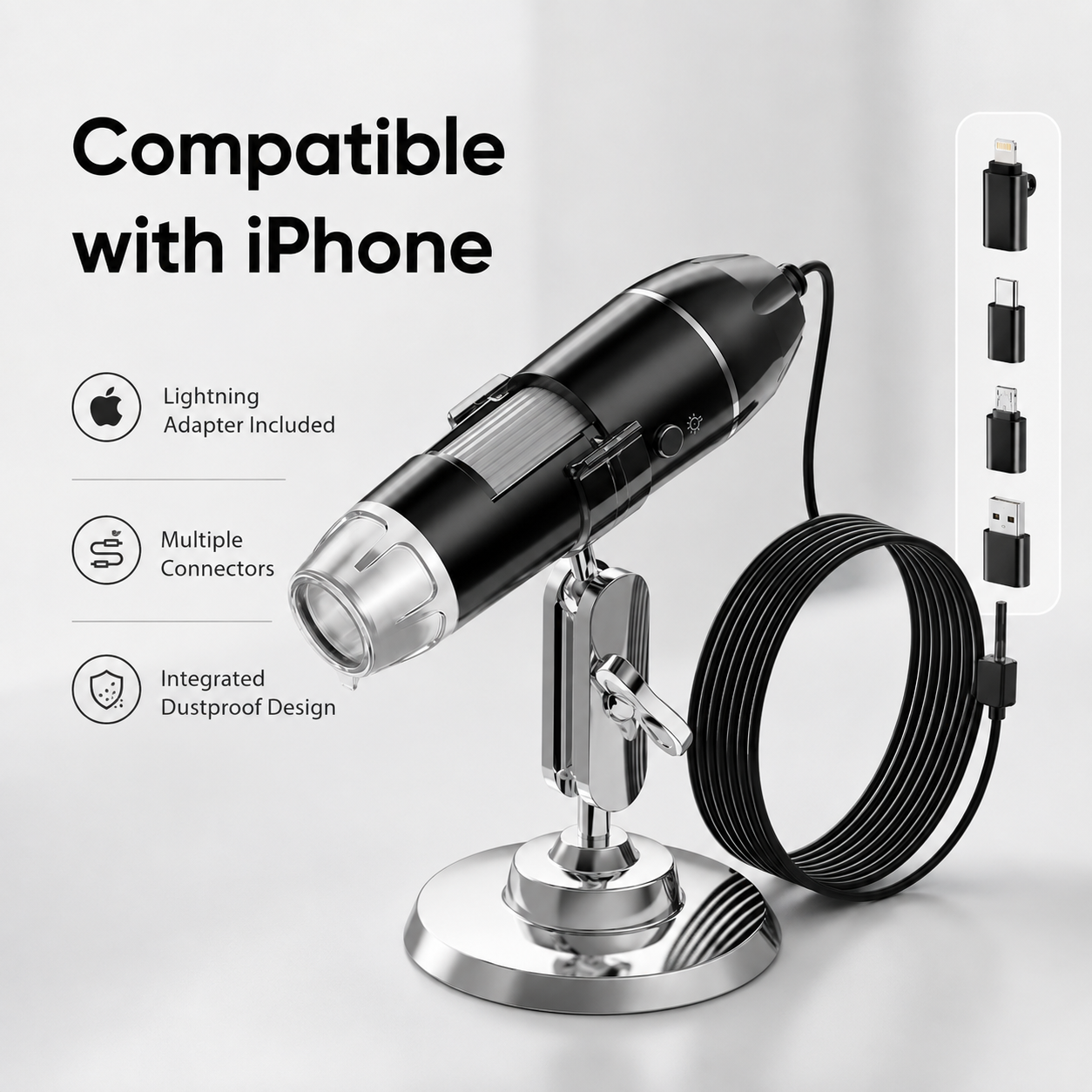 4-in-1 HD USB Digital Microscope for iPhone, Android & PC