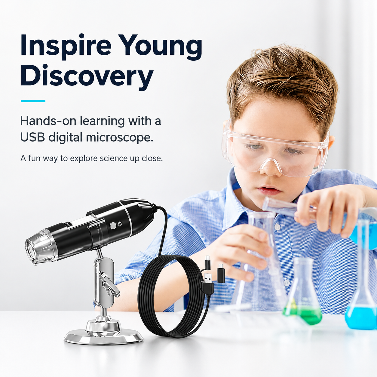 4-in-1 HD USB Digital Microscope for iPhone, Android & PC