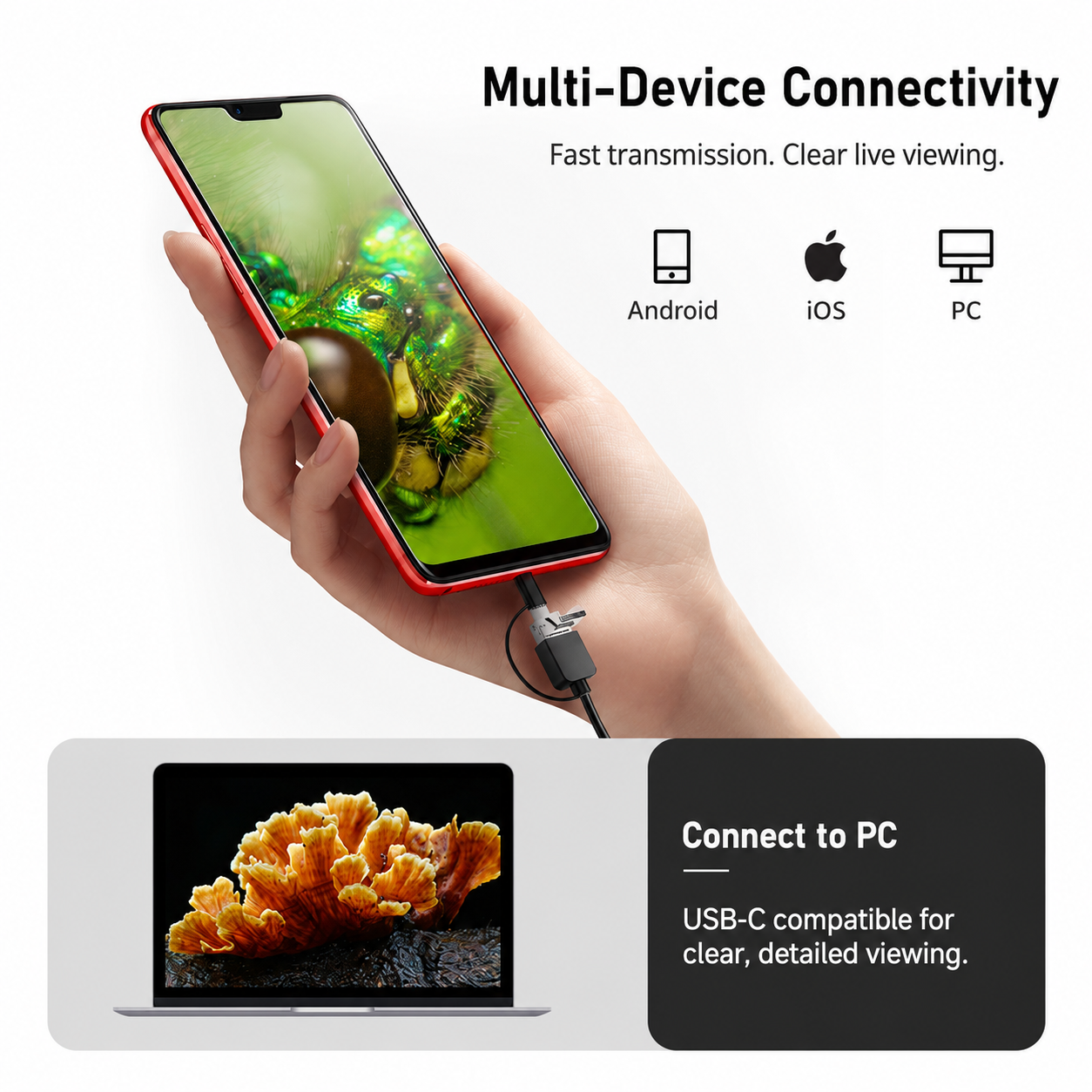 4-in-1 HD USB Digital Microscope for iPhone, Android & PC