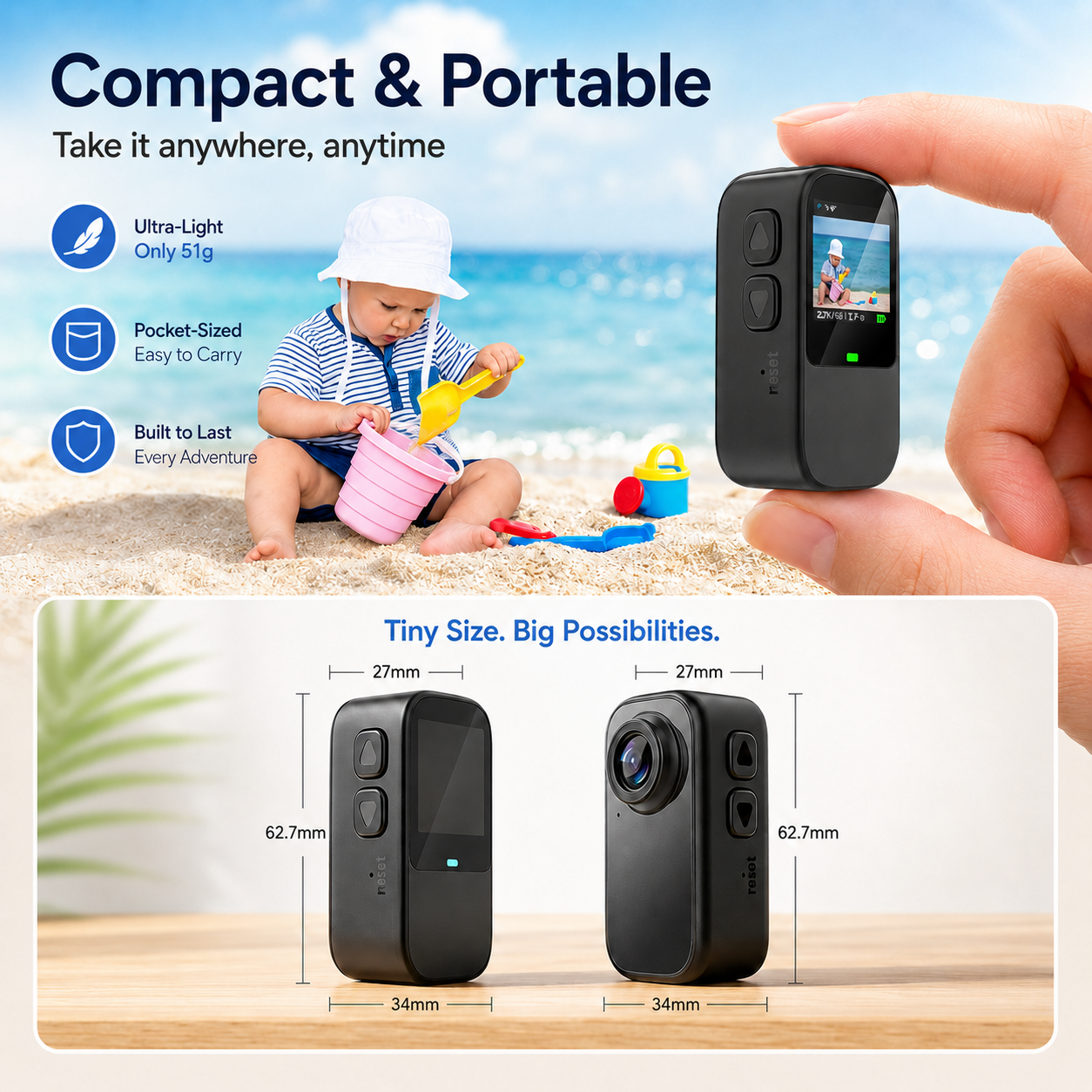 2026 NEW Mini Sport Camera & Helmet Cam - Ultra-Lightweight Thumb Action Camera